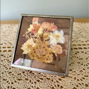 Leaded Glass Purple Floral Trinket Box